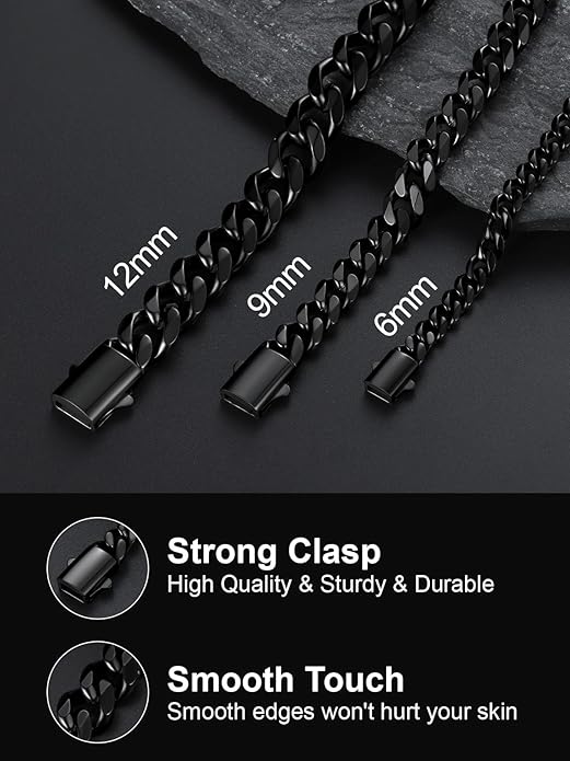 U7 Cuban Link Chain Necklace for Men, Stainless Steel/Black/Gold Mens Necklaces, Chunky Curb Chain Necklace in 6/9/12mm Width 18-30 Inches, Thick Choker Jewelry with Box Packed