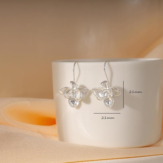 Statement Earrings for Women, Hypoallergenic 14k Gold Plated Chunky Flower Earrings Long Dangle Drop Floral Earring Simple Gold Earrings for Women Trendy Jewelry Gifts