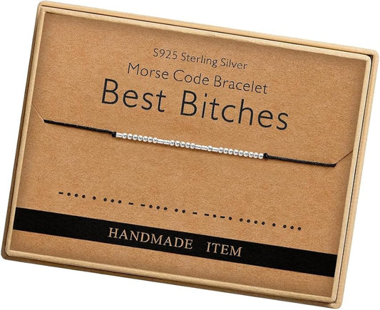 Monily Inspirational Gifts for Women Morse Code Bracelets for Women Funny Bracelet for Friend Funny Gift for Women Sterling Silver Bracelet for Women