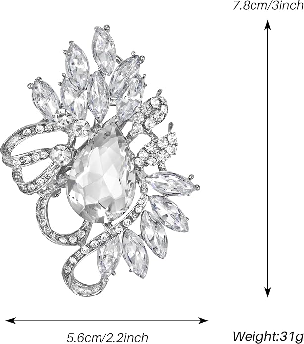 SELOVO Leaf Rhinestone Statement Brooch Pin Dress Jewelry Accessory