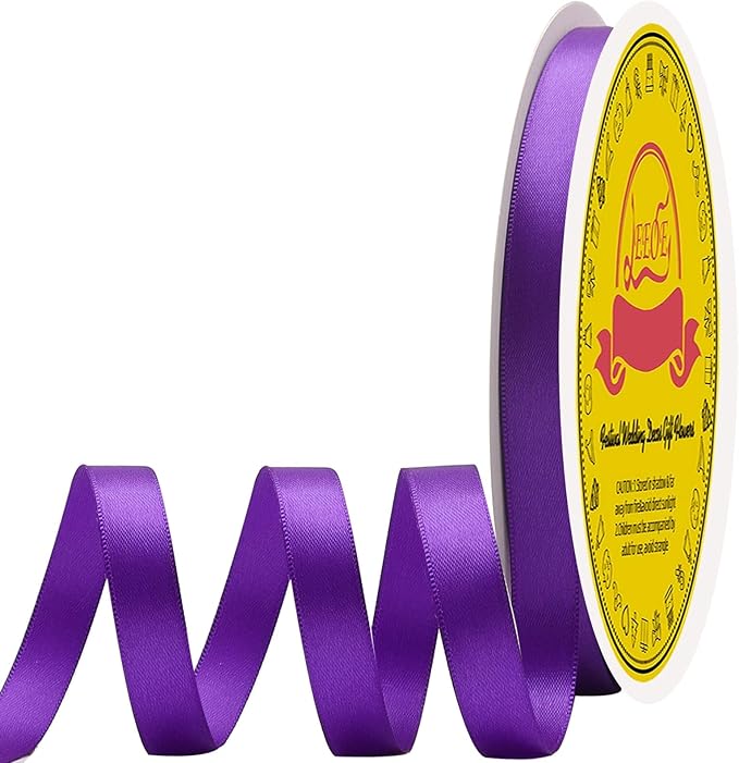 LEEQE Double Face Purple Satin Ribbon 3/8 inch X 50 Yards Polyester Purple Ribbon for Gift Wrapping Very Suitable for Weddings Party Hair Bow Invitation Decorations and More