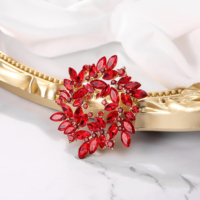 BriLove Austrian Crystal Rhinestone Elegant Flower Marquise Wreath Brooches for Women