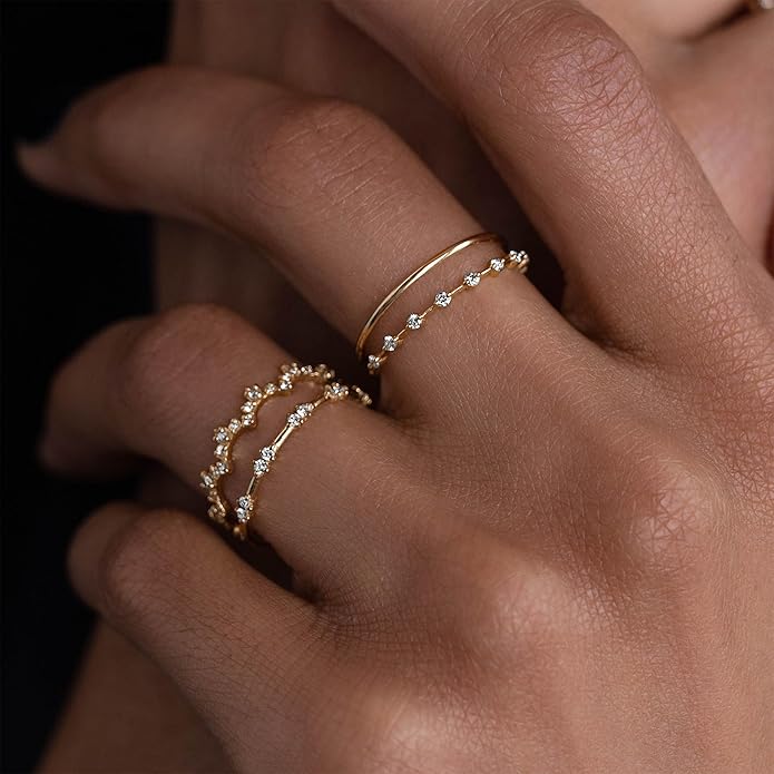 WFYOU Gold Rings for Women that Don't Tarnish Cubic Zirconia Ring Stackable Rings for Women Dainty 14K Gold Plated Rings Set Wedding Bands for Women Gold Jewelry Ring Size 6 7 8 9 10