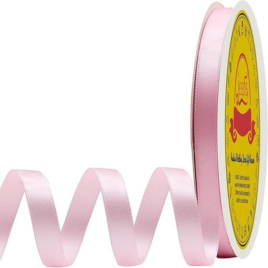 LEEQE Double Face Pearl Pink Satin Ribbon 3/8 inch X 50 Yards Polyester Pearl Pink Ribbon for Gift Wrapping Very Suitable for Weddings Party Invitation Decorations and More