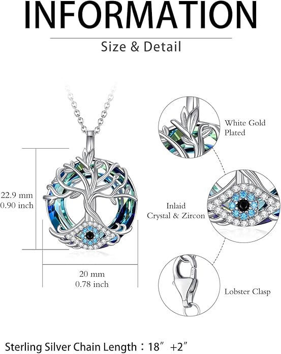 WINNICACA Sterling Silver Evil Eye Necklace Protection Crystal Pendant for Women Good Luck Vintage Evil Eye Pendant Jewelry Birthday Gifts for Women Friend Female