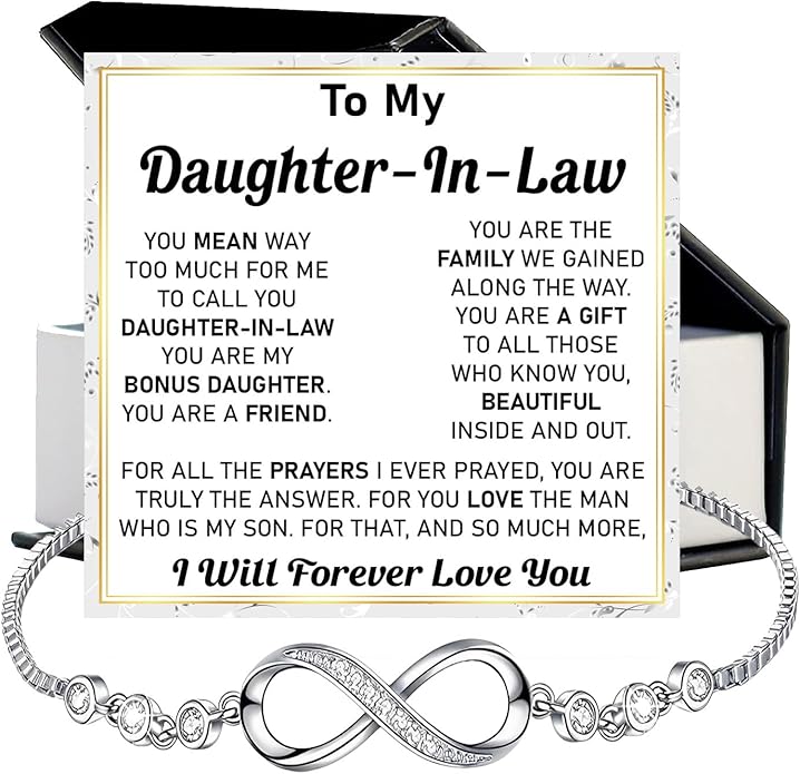To My Beautiful Daughter In Law Bracelet From Mother-In-Law, Daughter In Law Birthday Gifts, Infinity Star Heart Bracelet For Her With Heartfelt Message Card & Elegant Box, Bonus Daughters Bracelets