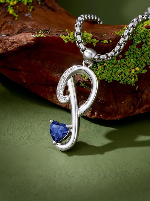 Christmas Gifts for Women Alphabet A to Z Initial Birthstone Pendant Necklaces for Women - 18k White Gold Plated Personalized Name Jewelry Valentine Mothers Day Birthday Gifts for Women Her Girlfriend