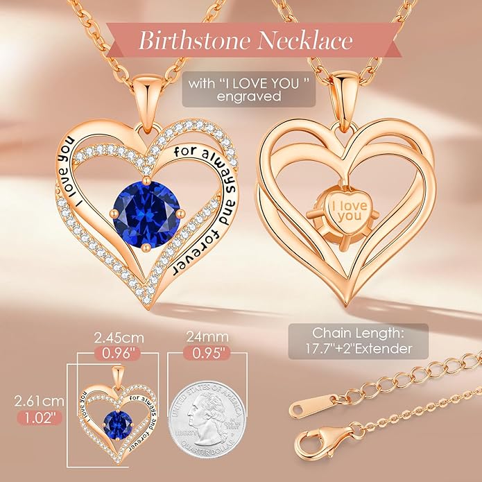 CDE Forever Love Heart Necklaces for Women, Mom, Girlfriend, Wedding Anniversary Birthday Mother Day Christmas Day Gift for Wife Girlfriend Jewelry with Birthstone Pendant