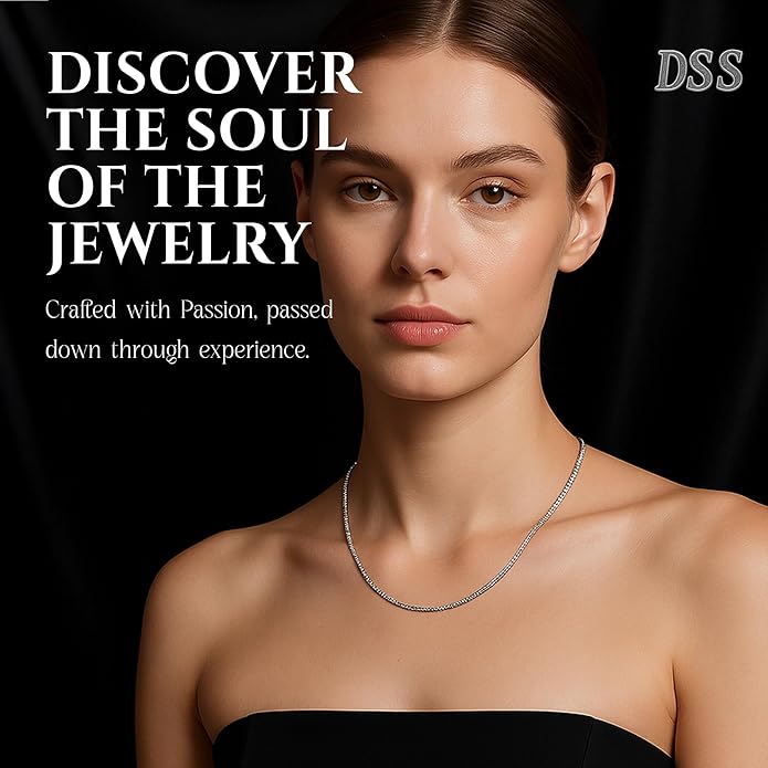 DSS 925 Sterling Silver Necklace for Women, Box Chain 1.5mm, Lobster Claw Clasps, Sterling Silver Chain, Italian Jewelry for Women, 16in - 36in