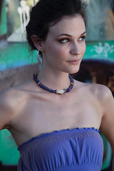 Chunky Statement Stone Beaded Necklace, Big Baroque Pearl Gold Choker, Trendy Boho Colorful Stone Jewelry