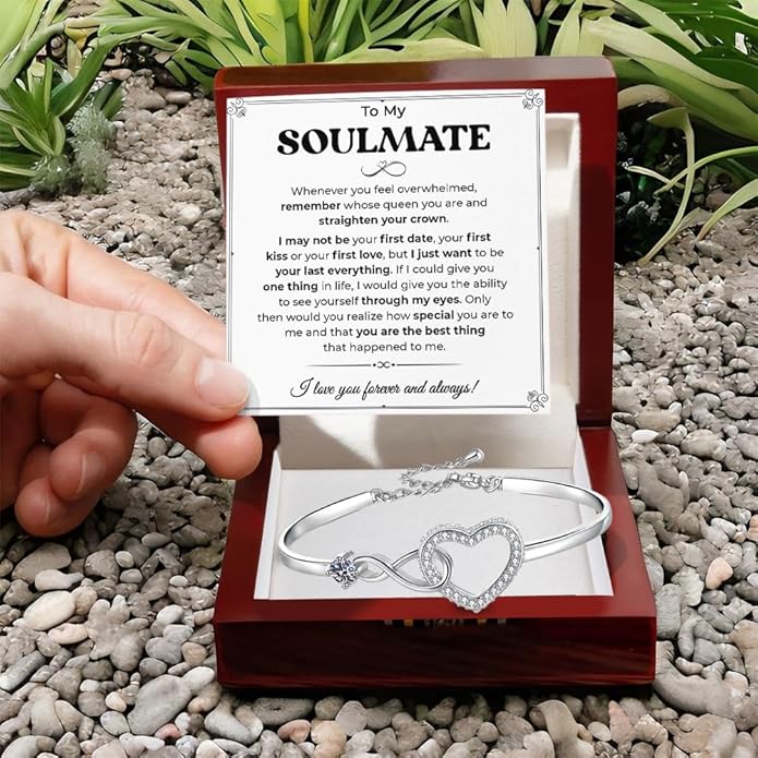 To My Soulmate Bracelet, Soulmate Bracelet For Women, Soulmate's Jewelry Gift From Boyfriend Husband Friend With Message Card And Box Meaning, Valentine Gifts For Her, Birthday Christmas Gifts