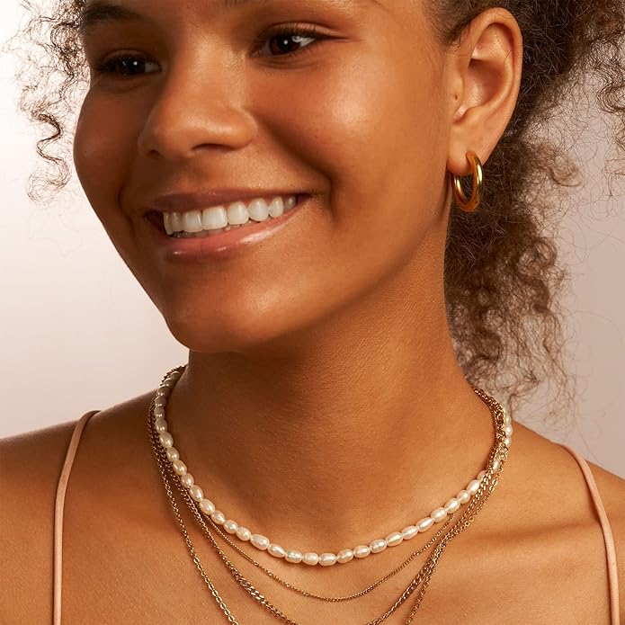 8YEARS Chunky Gold Hoop Earring for Women, 18K Gold Plated Lightweight Thick Hoops, Hypoallergenic Trendy Jewelry for Gift
