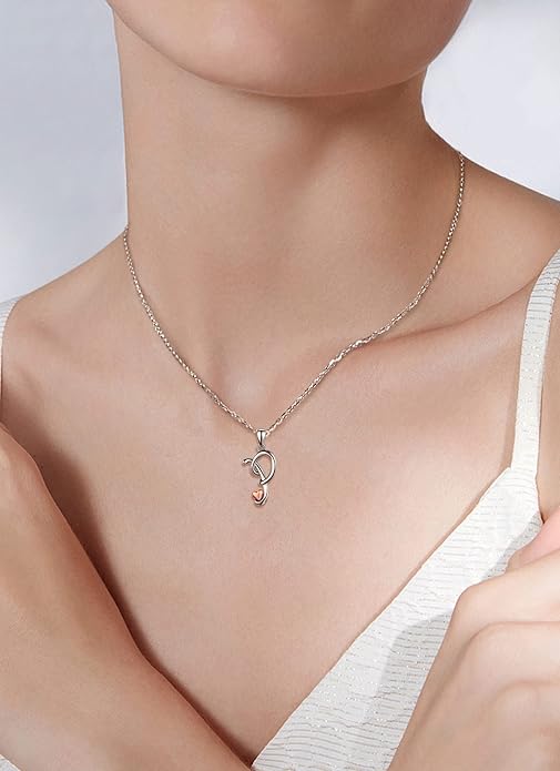 CELESTIA 925 Sterling Silver Initial Necklaces 26 Letter with Rose Gold Heart - 18 Inch Chain