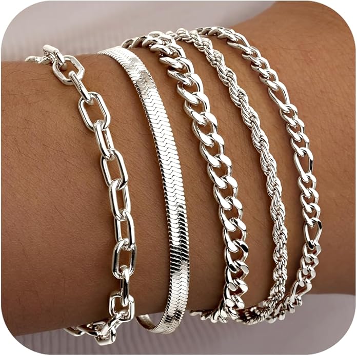 Gold Bracelets for Women Non Tainish,Dainty Bracelets Stack for Women Trendy, Gold Plated Cuff Bracelets Stack With Beaded Cuban Paperclip Snake Rope Bangle Hand Chain Jewelry Gifts for Women
