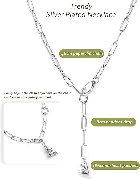 UBGICIG Honeycomb Layered Pendant Necklaces for Women Stackable, Dainty Y-Shaped Lariat Paperclip Pearl Heart Necklace, 16K Gold Silver Plated Long Necklaces Women's Trendy Drop Chain Necklace Jewelry