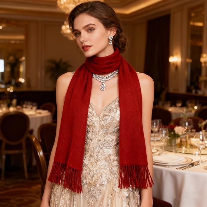 WASALUYA Wool Scarf for Women & Men, 100% Wool Scarves Wrap Shawl with Tassels, Elegant Soft Winter Scarf for Fall and Winter
