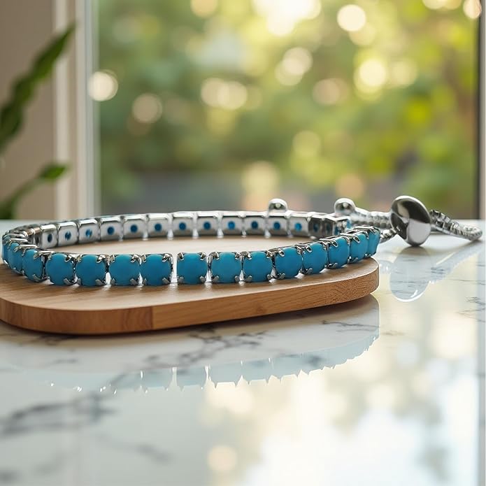 Italian Sterling Silver Women's Tennis Bracelets | Ladies' Sterling Silver Rope Adjustable Bracelet with Crystals | Gift for She