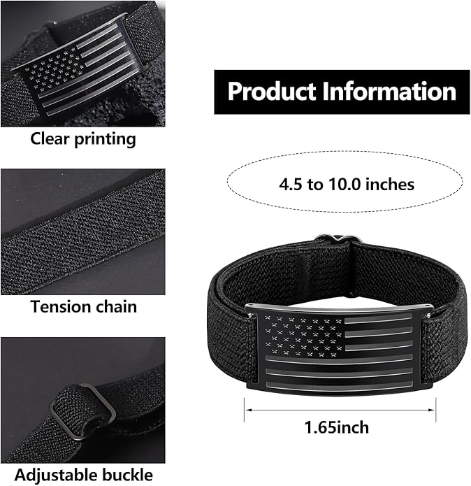 LDOWWGL Valentines Day Gifts - Patriotic American Flag Bracelet for Men - Military Adjustable Black Elastic Strap with Bible Verse - Veteran Gifts, Birthday Gift for Boys