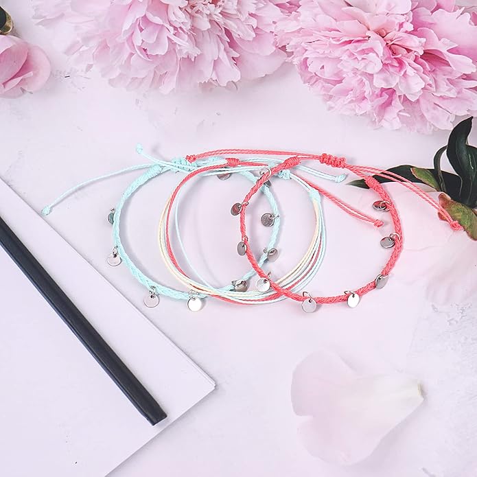 FANCY SHINY String Ankle Bracelets Waterproof Rope Anklets Braided Beach Boho Coin Anklets Cute Friendship Foot Jewelry for Women