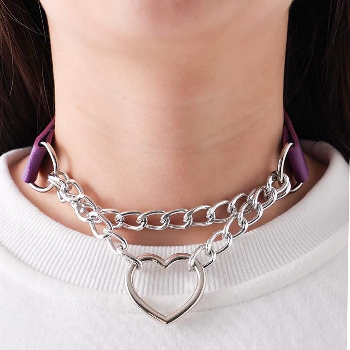 MILAKOO PU Leather Punk Choker Necklaces Circle/Heart Charm Adjustable Collar Necklace for Women