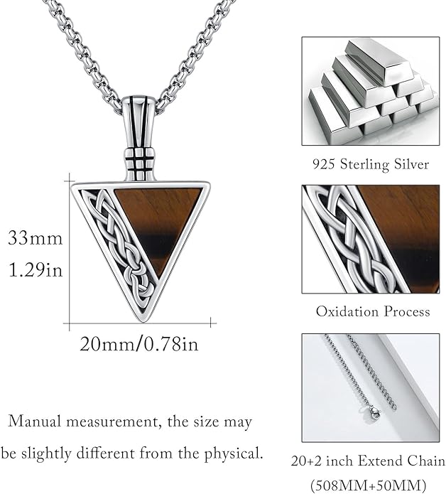 REDSUN Viking Pendant Necklace 925 Sterling Silver Celtic Pendant Abalone/Opal/Onyx/Lapis Lazuli/Turquoise Necklace Viking Amulet Jewelry Gifts for Men Women, with Stainless Steel Chain
