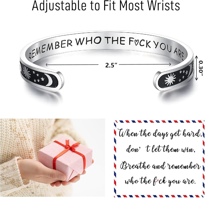TONY & SANDY Inspirational Bracelets for Women Teen Girls Personalized Gifts for Daughter Granddaughter Mom Sister Friends Stainless Steel Engraved Cuff Birthday Easter Christmas