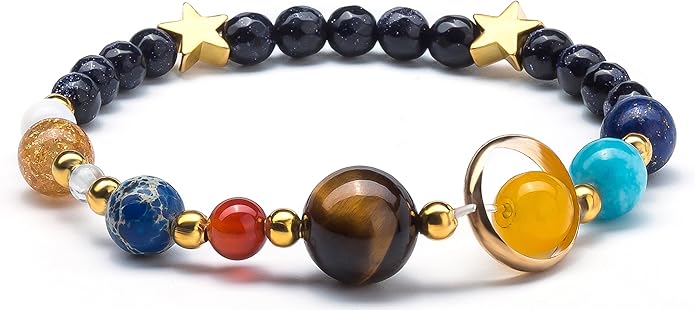 Fesciory Women Solar System Bracelet Universe Galaxy The Eight Planets Guardian Star Natural Stone Beads Bracelet Bangle Gifts