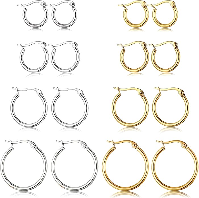 ORAZIO 4 Pairs Stainless Steel Hoop Earrings Set Cute Huggie Earrings for Women,10MM-20MM