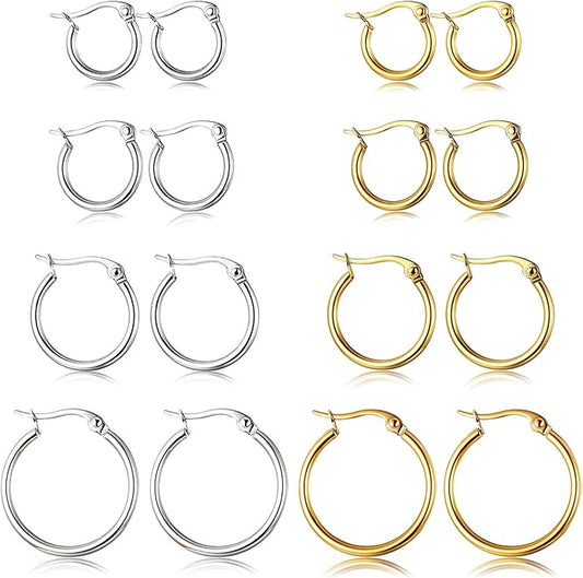ORAZIO 4 Pairs Stainless Steel Hoop Earrings Set Cute Huggie Earrings for Women,10MM-20MM