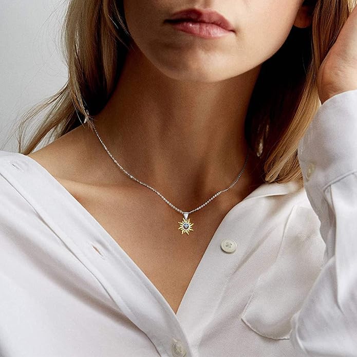 ChicSilver Personalized 925 Sterling Silver Dainty Small Heart/Star/Moon/Dot/Triangle Pendant Necklace for Women, Silver/Gold/Rose Gold/Black (with Gift Box)