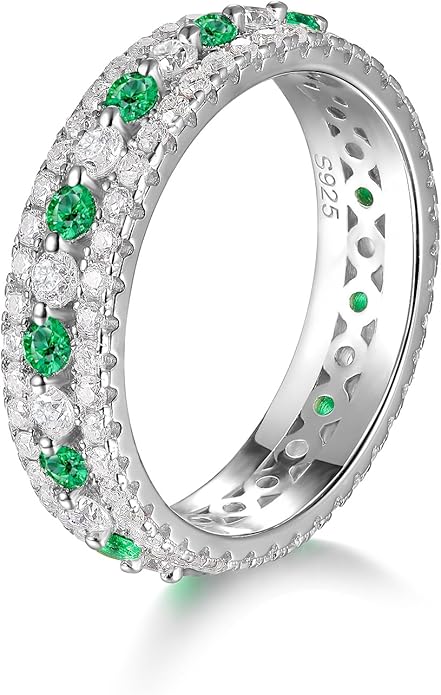 D Color VVS1 Clarity Moissanite and Sapphire/Ruby/Emerald Rings for Women, Solid 925 Sterling Silver, Anniversary Birthday Mothers Day Jewelry Gift, Stackable Wedding Ring, Size 4-11