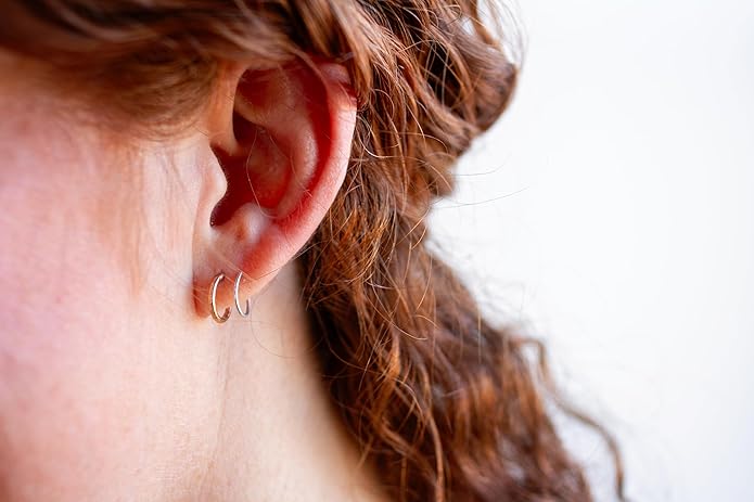 Handmade TINY Huggie Mixed Metal Twist Loop Earrings Double Hoop for Single Piercing Sterling Silver & Gold Earrings for Women Spiral