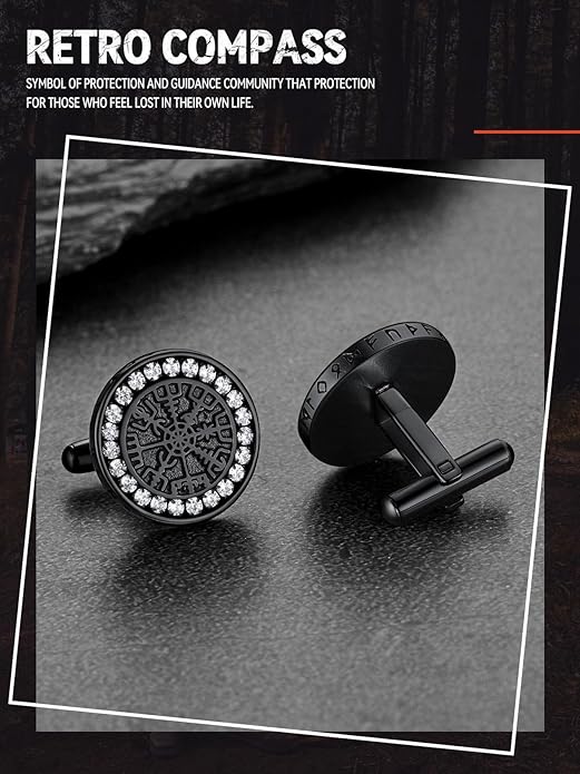 FaithHeart Mens Cufflinks, Norse Viking Tuxedo Shirt Cuff Links, Stainless Steel Cuff Links and Shirt Studs, Gift Box