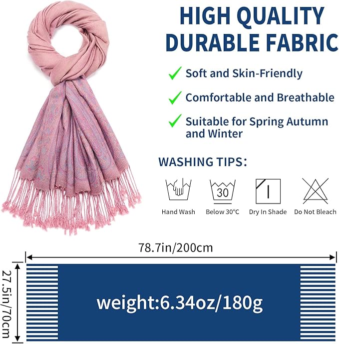 QIUTIMIY Paisley Pashmina Shawl Wrap Women Reversible Vintage Jacquard Pashmina Rave Scarf with Fringe for Evening, Wedding