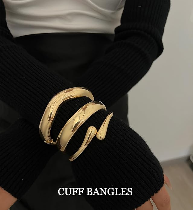 Chunky Gold Bangle Bracelets for Women, 14k Dainty Gold Cuff Stackable Bracelet Set, Trendy Bracelet Stack Fashion Jewelry Gifts