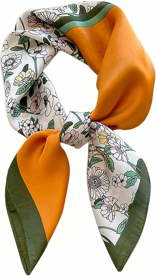 kcctoo 27.5" Mulberry Silk Feeling Head Scarf Women's Fashion Square Neck Satin Scarfs for Bag Hair Scarves Gift