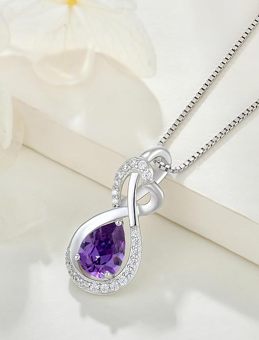 Infinity Necklace Birthstone Pendant 925 Sterling Silver Jewelry for Women