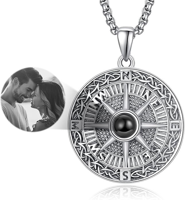 KINGWHYTE Compass Necklace for Men 925 Sterling Silver Birthday Gifts Graduation Travel Jewelry for Husband Brother with Stainless Steel Chain
