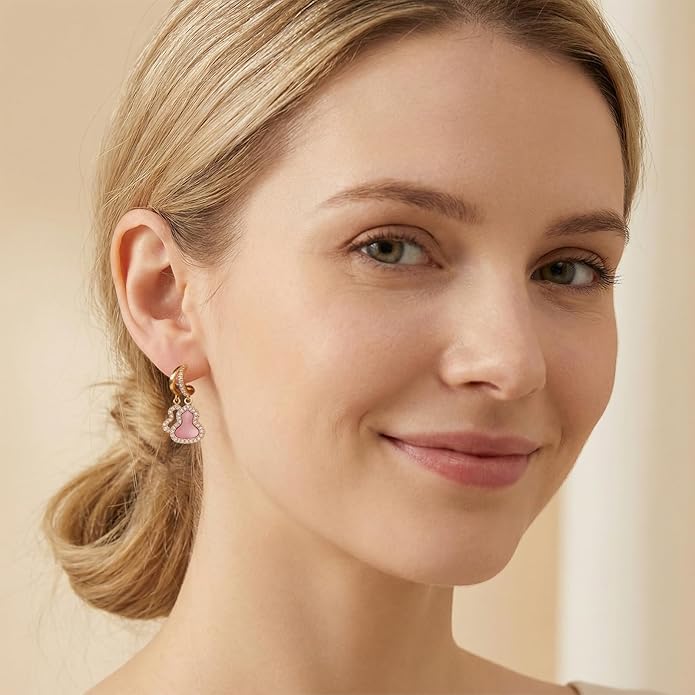 18K Gold Plated Small Dangle Earrings for Women Pink Mother of Pearl Double Hoops Hypoallergenic Sterling Silver Lightweight drop Earrings