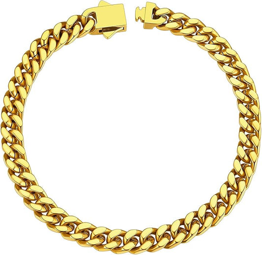 ChainsHouse Stainless Steel Cuban Link Bracelet for Men, 5mm/7mm/9mm/12mm Width, 7.5"/8.3"/9" Length, Black/18K Gold Plated Chain Wrist Bracelets for Men, with Gift Box