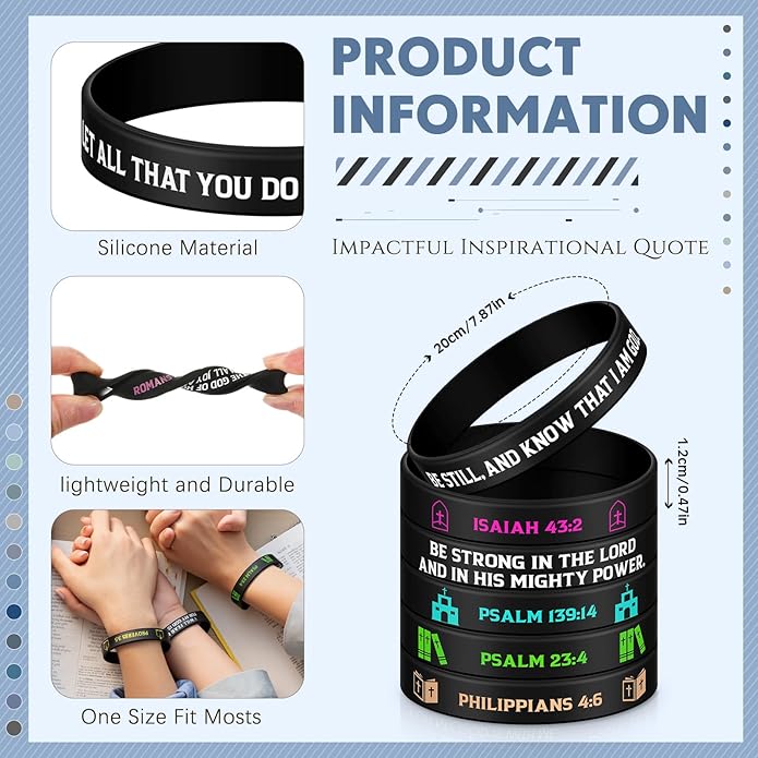 Ecation Bible Verses Bracelets Bulk Scripture Silicone Wristbands Inspirational Motivational Quote Rubber Wristbands Christian Bracelets for Easter Carnival Party Favors