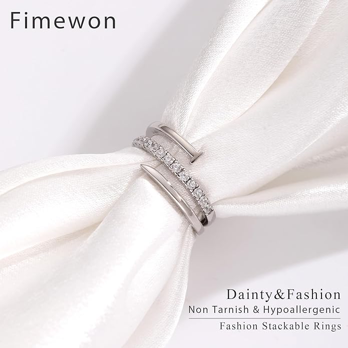 Fimewon Fashion Stackable Rings for Women Silver Eternity Band Three Rows Rings Valentine's Day Gifts for Women Size 5-10