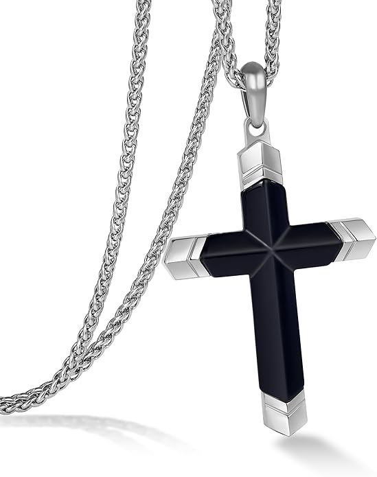 GTMJ Cross Necklace for Men -Stainless Steel & Gemstone Adjustable Box Chain 24-26in, Spiritual Jewelry Gift for Him, Everyday Wear
