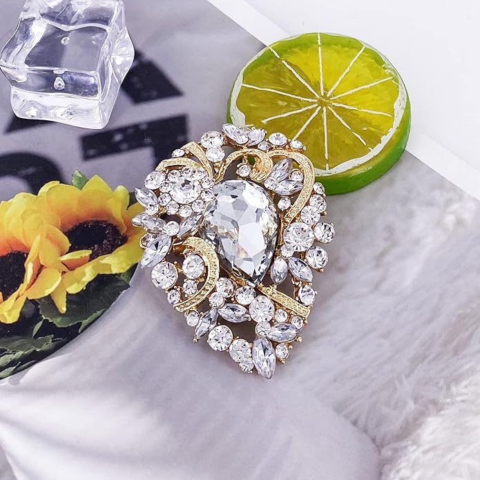 LAXPICOL Women's Vintage Austrian Crystal Elegant Flower Teardrop Brooch Gold Tone