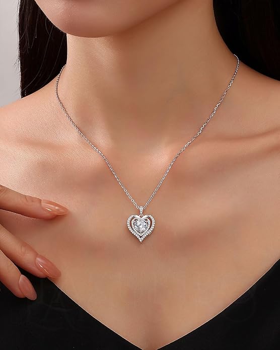 Moissanite Heart Necklace for Women, 1-2 Carat Moissanite Necklace Engraved with 'I LOVE YOU', Anniversary Birthday Gifts for Women,Mom, Girlfriend, Jewelry Gifts for Christmas Valentine's Day