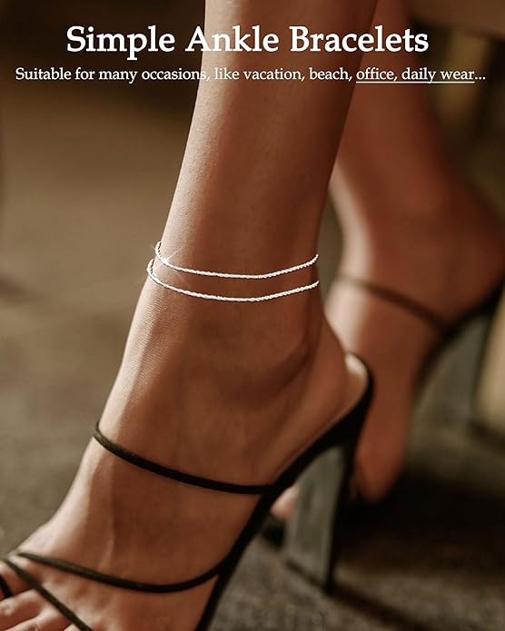 FUNEIA Gold Silver Ankle Bracelets for Women Waterproof 14K Gold Plated Anklets for Women Non Tarnish Dainty Layered Beaded Heart Anklet Set Summer Beach Foot Chain Jewelry Gifts Trendy Stuff