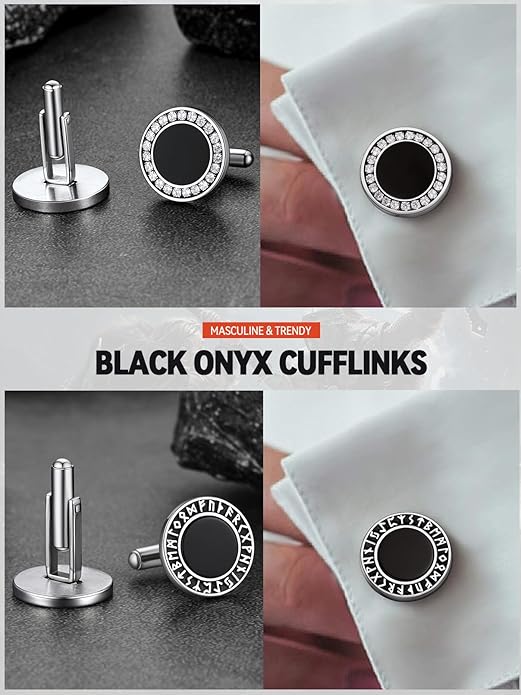FaithHeart Mens Cufflinks, Norse Viking Tuxedo Shirt Cuff Links, Stainless Steel Cuff Links and Shirt Studs, Gift Box