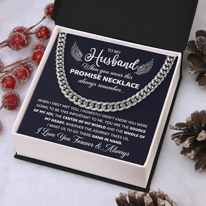 Mapileng Cuban Link Chain Necklace For Husband, Love You This Much To My Husband Classic Steel Jewelry Gift Birthday Christmas Anniversary Jewelry Gifts for Dad Brother Boyfriend Son