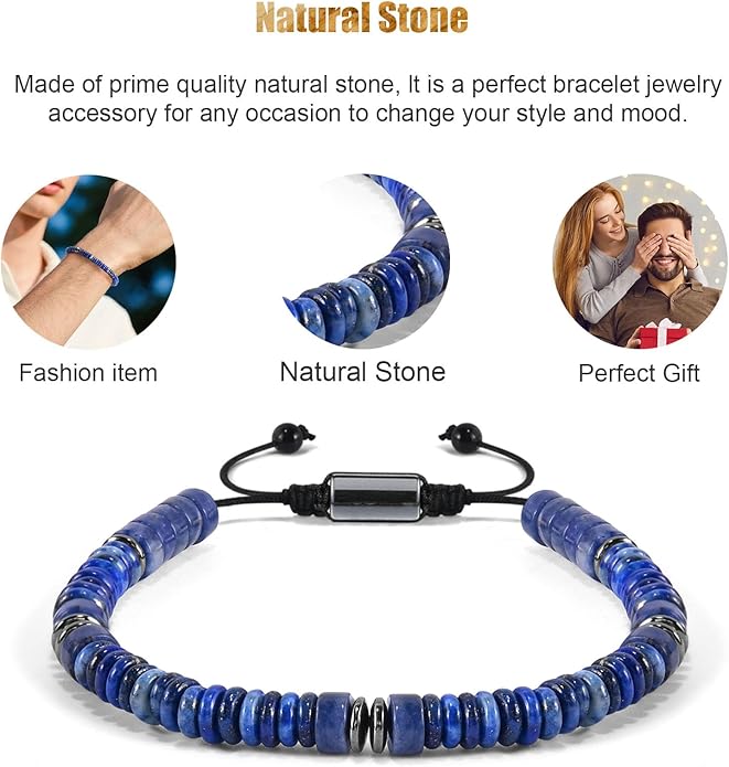 VIBILIA Healing Crystal Bracelets Beaded Bracelets for Men Women Natural Stone Adjustable Bracelets Unique Gifts for Father Son Grandfather Brother Friend