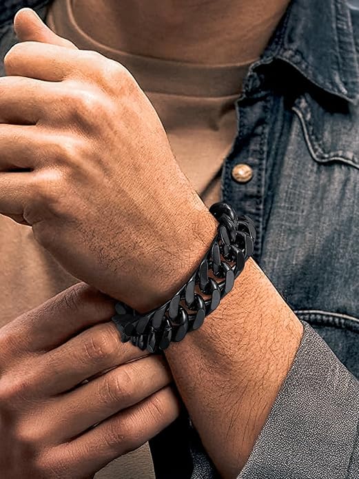 Richsteel Cuban Link Chain Bracelets 8/12/17mm Width Stainless Steel Chain Wrist Bracelets for Men, 7.4/8.2/9 Inch Length Classic Jewelry for Christmas/Valentine's Day/Birthday